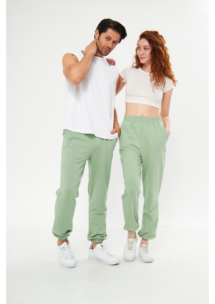 Unisex Yeşil Bol Kalıp İçi Puflu Jogger Eşofman Altı (Sevgili Kombini Tavsiyesi)