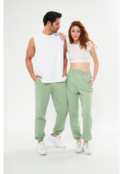Unisex Yeşil Bol Kalıp İçi Puflu Jogger Eşofman Altı (Sevgili Kombini Tavsiyesi) fiyatları