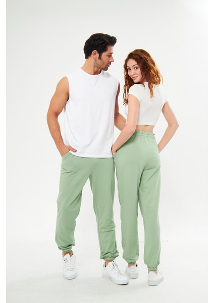 Unisex Yeşil Bol Kalıp İçi Puflu Jogger Eşofman Altı (Sevgili Kombini Tavsiyesi) fırsatları