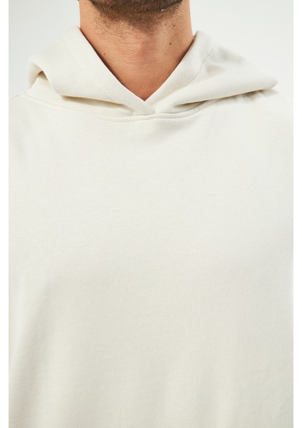 Unisex Ekru Krem Oversize İçi Puflu Kapüşonlu Bol Kalıp Sweatshirt Hoodie fırsatları