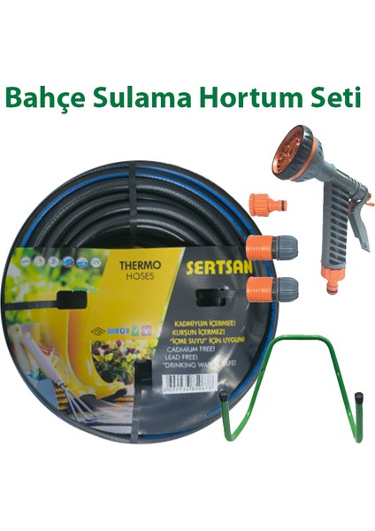 Bahçe Sulama Seti 6 Fonksiyonlu Tabanca, Ayar Seti, Hortum Askısı ve 20 Metre Termo Kauçuk Hortum