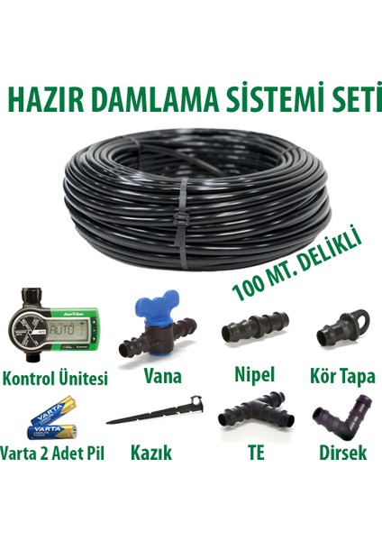 Otomatik Sulama Sistemli 16X20 0,9mm 100 Metre Delikli Damlama Borusu Sistemi Hazır Damlama Seti