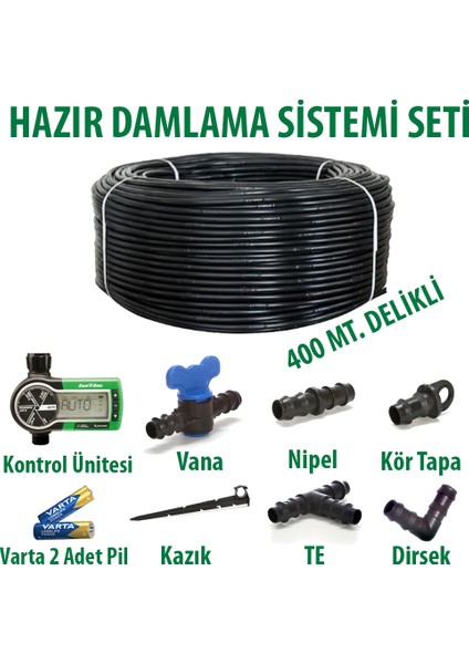 Otomatik Sulama Sistemli 16X20 0,9mm 400 Metre Delikli Damlama Borusu Sistemi Hazır Damlama Seti