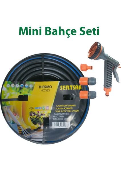 Mini Bahçe Sulama Seti 6 Fonksiyonlu Tabanca, Ayar Seti ve 25 Metre Termo Kauçuk Hortum