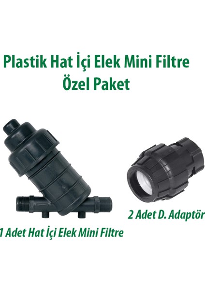 Plastik Hat Içi Elek Mini Filtre 2/" 1 Adet ve 2 Adet Senkron Kaplin Dişi Adaptör 63X2/"