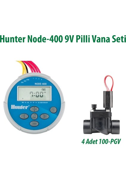 NODE-400 1 Istasyonlu Pilli Kontrol Ünitesi 9V. ve 4 Adet 100PGV Vana Seti