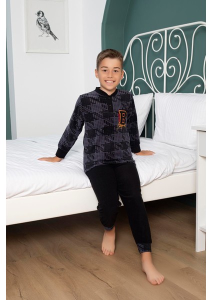 Yeni Sezon Sonbahar/kış Erkek Çocuk B Desenli Polar Pijama Takımı 4502