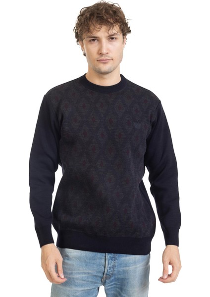 Erkek Orta Yaş ve Üzeri Sıkı Dokuma Triko Örgü Akrilik Kışlık Baba Yuvarlak Yaka Kazak 2078