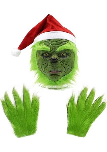 Noel Yeşil Saç Canavar Maskesi Parti Noel Grinch Eldiven Hırsız Yeşil Saç Canavar Grinch Maskesi (Yurt Dışından)