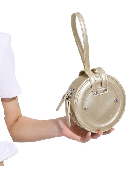 Yeni Mini Küçük Çanta Kişiselleştirilmiş Perçin Küçük Yuvarlak Çanta Çocuk El Çantası Kore Ebeveyn-Çocuk Kulaklık Bozuk Para Cüzdanı (Yurt Dışından)