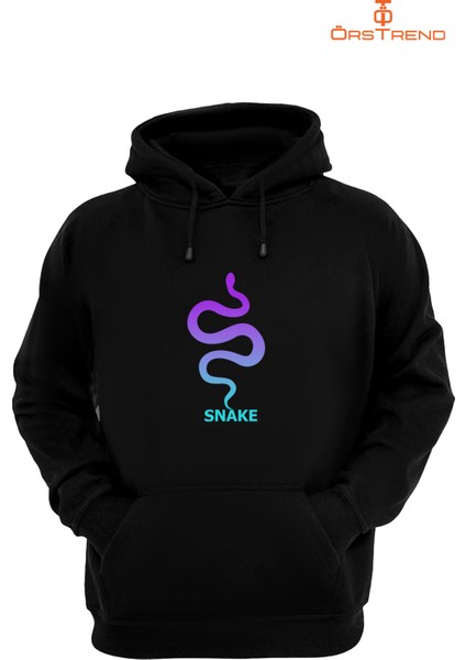 Snake Devil Baskılı 3 Iplik Unisex Siyah Kapüşonlu Sweatshirt fiyatları