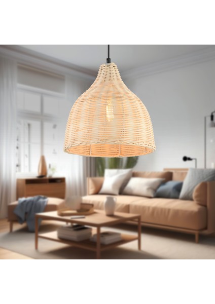 Bannan Tekli Rattan Modern Tasarım Hazeran Avize Oturma Odası Bambu Avize