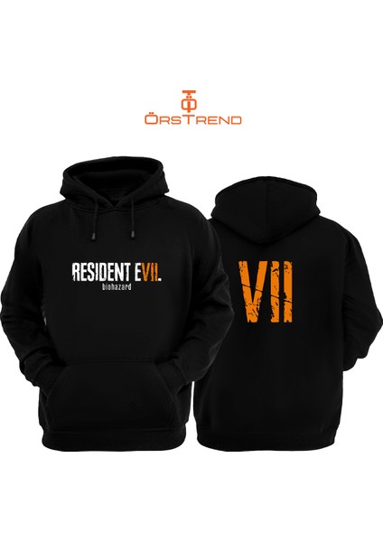 Resident Evil 7 Devil Baskılı 3 Iplik Unisex Siyah Kapüşonlu Sweatshirt