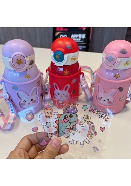 450ML Termos Kupası Bebekler Için Silikon Paslanmaz Çelik Samanlı Sevimli Tavşan Deseni 316 Liner Termos Kupası (Yurt Dışından) indirimleri