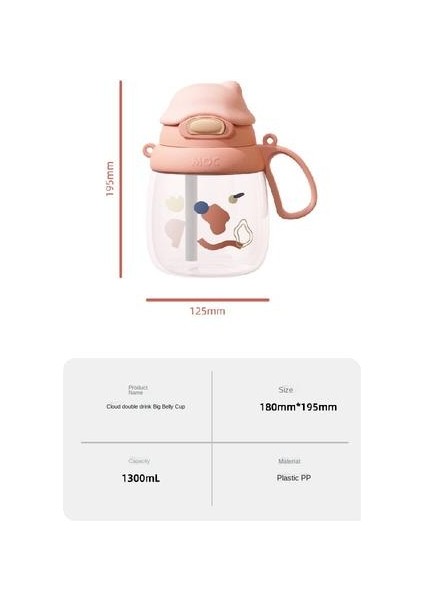 1300ML Çift Içme Fincanları, Öğrencilerin Büyük Göbek Şekli Için Uygun Pipetler, Damla Dirençli ve Aşınmaya Dayanıklı Pp Fincanları ile Büyük Kapasite (Yurt Dışından) fiyatları