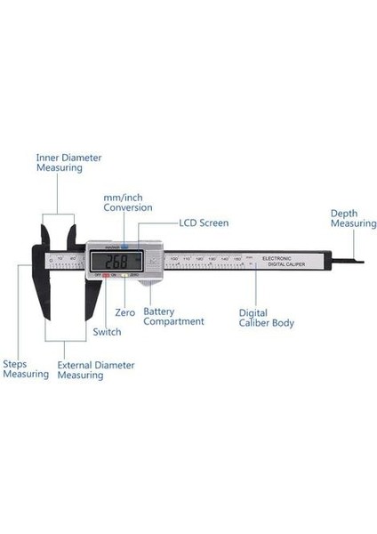 1 Paket Siyah ve Beyaz Renk LCD Vernier Calipers 0-150MM, Abs Plastik Malzeme, Elektronik Dijital Ekran, Metrik ve Inç Arasında Tek Anör Dönüşüm, Ölçülebilir Derinlik (Yurt Dışından)