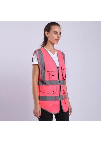 Kadınlar Için Pembe Güvenlik Yeleği Hi Vis Yelek Yansıtıcı Çizgili İle Cepler Ve Fermuar Güvenlik Yeleği | Güvenlik Giyim (Yurt Dışından) fırsatları