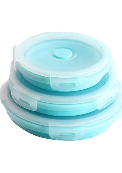 Yuvarlak Bento Kutusu Öğle Yemeği Kutusu Silikon Katlanır Gıda Konteyner Açık Mavi 350/500/800 ml 3 Parça Set (Yurt Dışından)