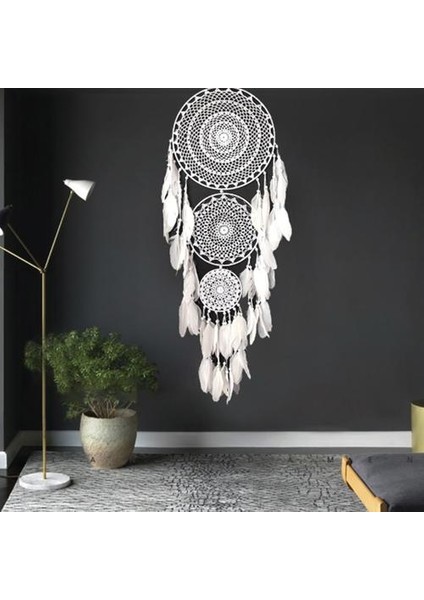 Ekstra Büyük 3 Daireler ile Beyaz Tüy Makrome Düğün Ev Dekorasyonu Için Asılı 127 cm Uzunluğunda | Rüzgar Çanları ve Amp;asılı Süslemeler (Yurt Dışından)