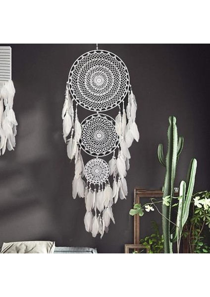 Ekstra Büyük 3 Daireler ile Beyaz Tüy Makrome Düğün Ev Dekorasyonu Için Asılı 127 cm Uzunluğunda | Rüzgar Çanları ve Amp;asılı Süslemeler (Yurt Dışından)