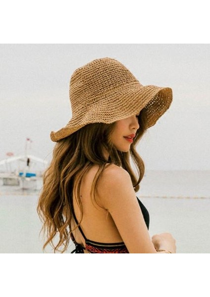 Moda Katlanabilir Hasır Şapka Kadın Yaz Geniş Brim Plaj Güneş Kap Kova Şapkalar Nefes Güneş Koruma Visor Bayanlar Sunhat | Kadın Güneş Şapkaları (Yurt Dışından)