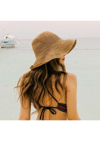 Moda Katlanabilir Hasır Şapka Kadın Yaz Geniş Brim Plaj Güneş Kap Kova Şapkalar Nefes Güneş Koruma Visor Bayanlar Sunhat | Kadın Güneş Şapkaları (Yurt Dışından)