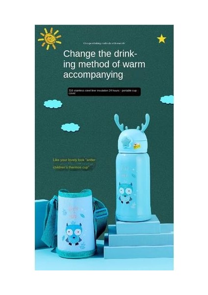 600ML316 Paslanmaz Çelik Içme Fincanı, Boynuz Desenli Çocuklar Için Uygun Samanlı Içme Fincanı (Yurt Dışından) fırsatları
