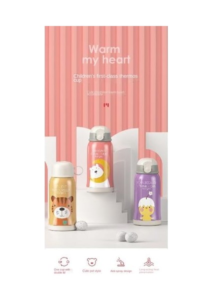 550ML Termos Kupası, Saman Portatif Taşınabilir Taşınabilir Eğimli Çapraz Termos Kupası ile Çocuk Karikatürü Için Uygun Paslanmaz Çelik (Yurt Dışından) modelleri