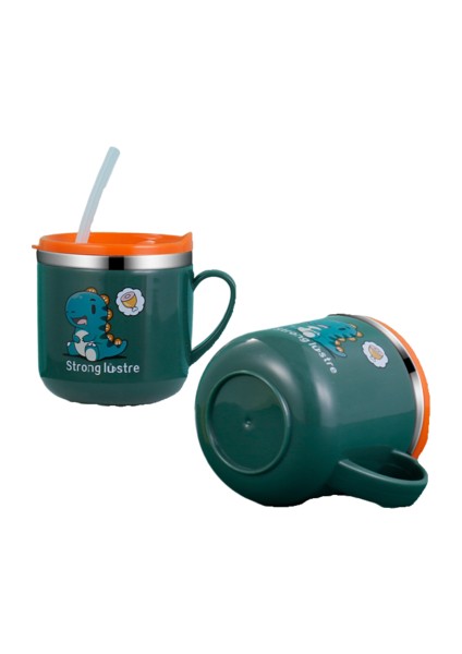 250ML 304 Paslanmaz ÇELIK/316 Paslanmaz Çelik Içme Kupası, Çizgi Film Deseni Yalıtımlı Içme Kupası ile Samanlı Çocuklar Için Uygun (Yurt Dışından)