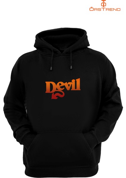 Devil Baskılı 3 Iplik Unisex Siyah Kapüşonlu Sweatshirt fiyatları