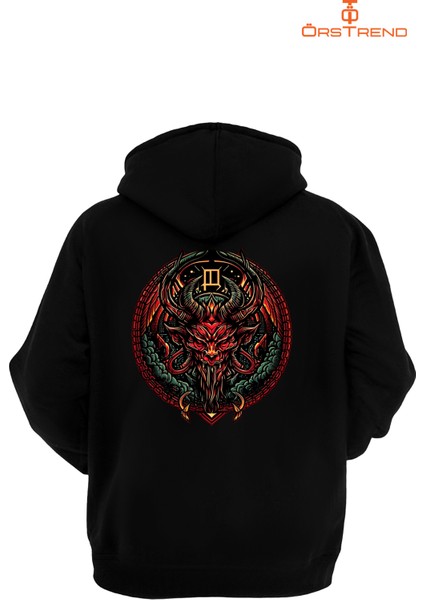 Devil Baskılı 3 Iplik Unisex Siyah Kapüşonlu Sweatshirt modelleri