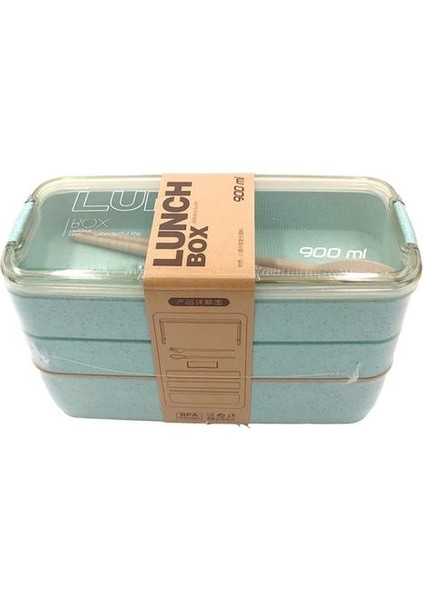 3 Katmanlı Öğle Yemeği Kutusu Sağlıklı Malzeme Buğday Samanı Bento Kutuları Mikrodalga Yemek Yemek Yemek Saklama Kabı 900ML | Öğle Yemeği Kutuları (Yeşil) (Yurt Dışından)