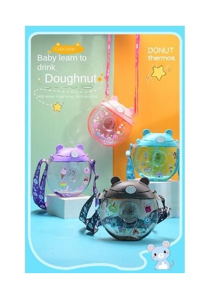 500ML Su Kupası, Öğrenci Hediyesi Için Samanlı Çocuklar Için Donut Şekli Plastik Su Kupası (Yurt Dışından) fırsatları