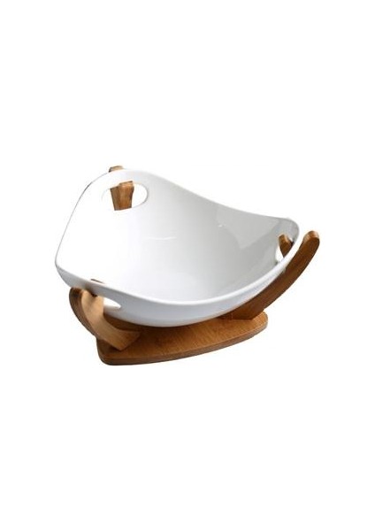 Nordic Art Seramik Meyve Kase Salata Kase Bambu ile Ahşap Standı Minimalist Oturma Odası Yemek Masası Snack Tatlı Saklama Kasesi | Yemekler ve Amp;tabaklar (Yurt Dışından)