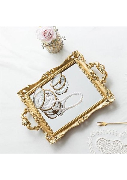 Avrupa Vintage Oyma Ayna Tepsi Reçine Cam Ayna Makyaj Plakası Düğün Tatlı Masa Depolama Dekorasyon | Depolama Tepsileri (Yazdırma) (Yurt Dışından) fırsatları