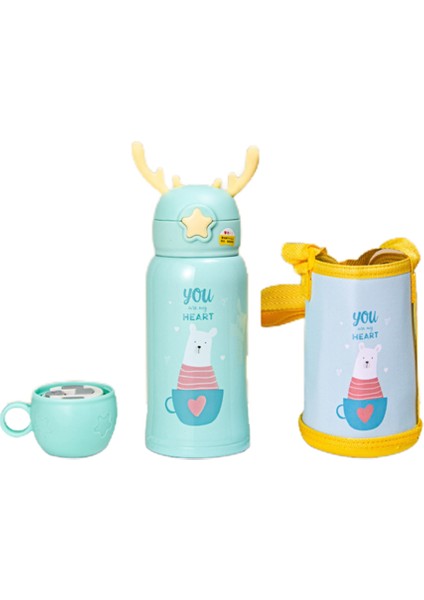 600ML316 Paslanmaz Çelik Içme Fincanı, Boynuz Desenli Çocuklar Için Uygun Samanlı Içme Fincanı (Yurt Dışından)