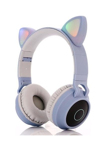 Kablosuz Kedi Kulak Kulaklıklar Bluetooth Kulaklıklar Çocuk Yetişkinler Için (Mavi Gri) (Yurt Dışından)