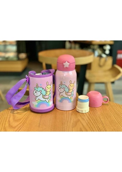 550ML Bebek Besleme Kupası Kapaklı Paslanmaz Çelik Süt Termos Çocuklar Için Yalıtımlı Sıcak Su Şişesi Kaçak Poof Termal Kupası | Kupalar (Pembe) (Yurt Dışından)