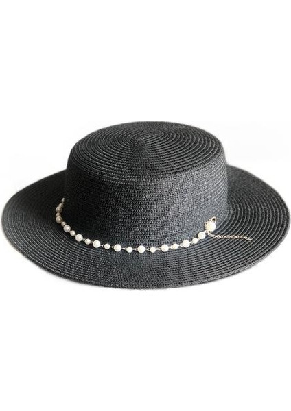 Moda Yaz Inci Zincir Düz Güneş Şapkaları Kadınlar Için Chapeau Feminino Hasır Şapka Panama Cappelli Plaj Kova Kap Kız Topee | Kadın Güneş Şapkaları (Yurt Dışından)