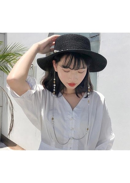 Moda Yaz Inci Zincir Düz Güneş Şapkaları Kadınlar Için Chapeau Feminino Hasır Şapka Panama Cappelli Plaj Kova Kap Kız Topee | Kadın Güneş Şapkaları (Yurt Dışından)