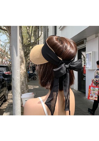 Yaz Güneş Şapkaları Kadın Moda Kız Hasır Şapka Şerit Yay Plaj Şapka Rahat Saman Boş Üst Panama Şapka Kemik Feminino Harajuku Şapka | Kadın Güneş Şapkaları (Yurt Dışından)