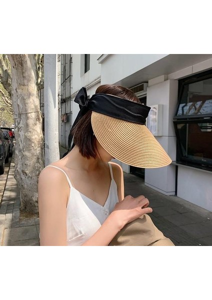 Yaz Güneş Şapkaları Kadın Moda Kız Hasır Şapka Şerit Yay Plaj Şapka Rahat Saman Boş Üst Panama Şapka Kemik Feminino Harajuku Şapka | Kadın Güneş Şapkaları (Yurt Dışından)