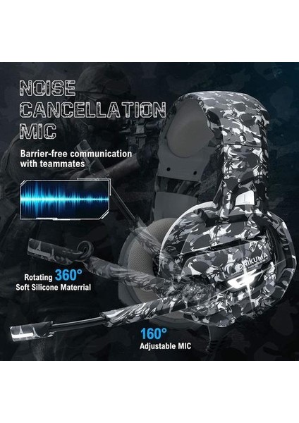 Ps4 Kulaklık Gürültü Iptal Iptal Iptal Oyun Kulaklıklar ile 7.1 Surround Sesli Nefes Bellek Earmuffs 2.2 Metre Kablo Oyun Kulaklık Ps4, Kamuflaj Gri (Yurt Dışından)