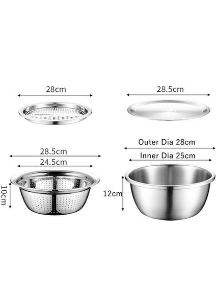4 Adet Set 304 Paslanmaz Çelik Kase Kapaklı Mutfak Pişirme Salata Karıştırma Kaseler Set Yıkama Tahliye Sepeti Çorba Havzası Süzgeç | Kaseler (Yurt Dışından)