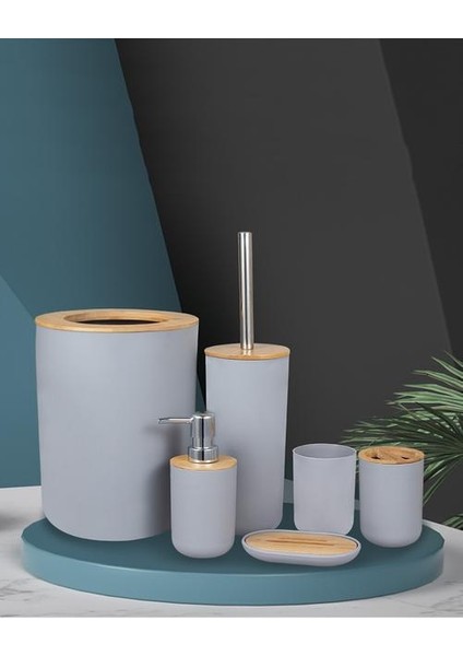 Banyo Aksesuarları Seti 6 Parça Bambu Oda Seti Diş Fırçası Tutucu Sabun Dağıtıcı Tuvalet Fırçası Çöp Can Banyo Temel Set | Banyo Aksesuarları Setleri (Yurt Dışından) modelleri