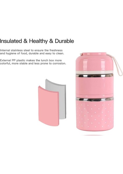 3 Katmanlı Paslanmaz Çelik Öğle Yemeği Yalıtım Gıda Çorba Konteyner Öğle Yemeği Kutusu Çantası Taşınabilir Açık Bento Sızdırmaz Mutfak 3 Katmanlı | Öğle Yemeği Kutuları (Pembe) (Yurt Dışından) fırsatları