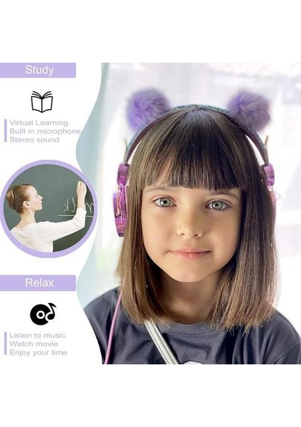 Sevimli Çocuklar Kablolu Kulaklık Mikrofon ile 3.5mm Müzik Stereo Kulaklık Bilgisayar Cep Telefonu Gamer Kedi Kulaklıklar Kız Hediye | Kulaklık / Kulaklık (Yurt Dışından)