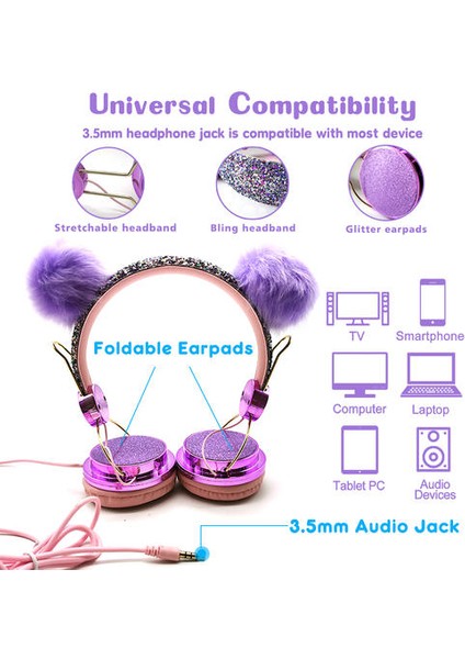Sevimli Çocuklar Kablolu Kulaklık Mikrofon ile 3.5mm Müzik Stereo Kulaklık Bilgisayar Cep Telefonu Gamer Kedi Kulaklıklar Kız Hediye | Kulaklık / Kulaklık (Yurt Dışından)