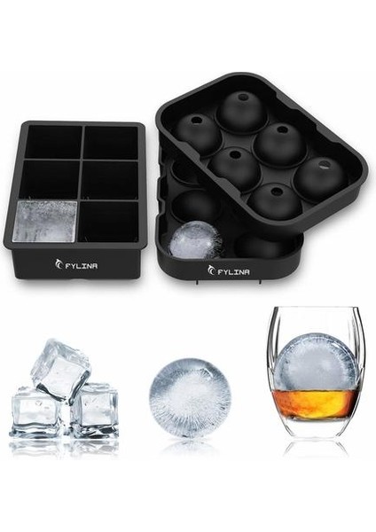 Buz Küpü Tepsileri (2 Set) - Siyah Silikon 6 Dev Buz Topu Küp Makinesi, Şeker Pudingi Jöle Süt Suyu Çikolata Kalıp Veya ... (Yurt Dışından)
