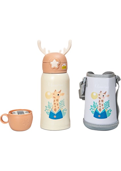 600ML316 Paslanmaz Çelik Içme Fincanı, Boynuz Desenli Çocuklar Için Uygun Samanlı Içme Fincanı (Yurt Dışından)